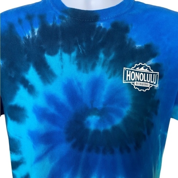 HONOLULU BEERWORKS Blue Tie Dye Port & Company Tee Shirt Men M Medium - Picture 2 of 7